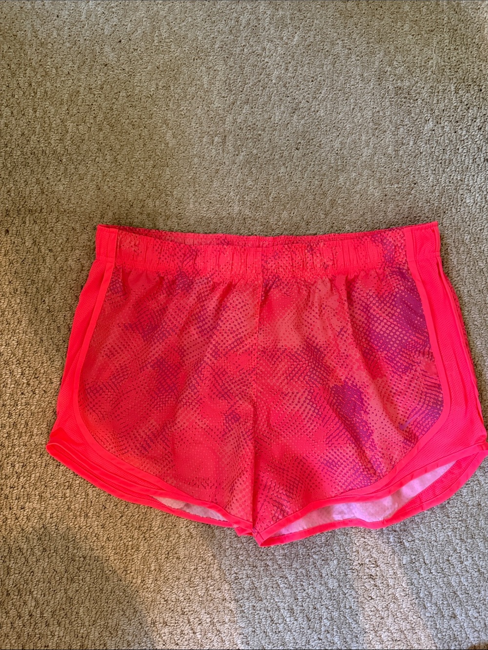 Nike Women's Hot Pink Athletic Shorts with Subtle Purple Print